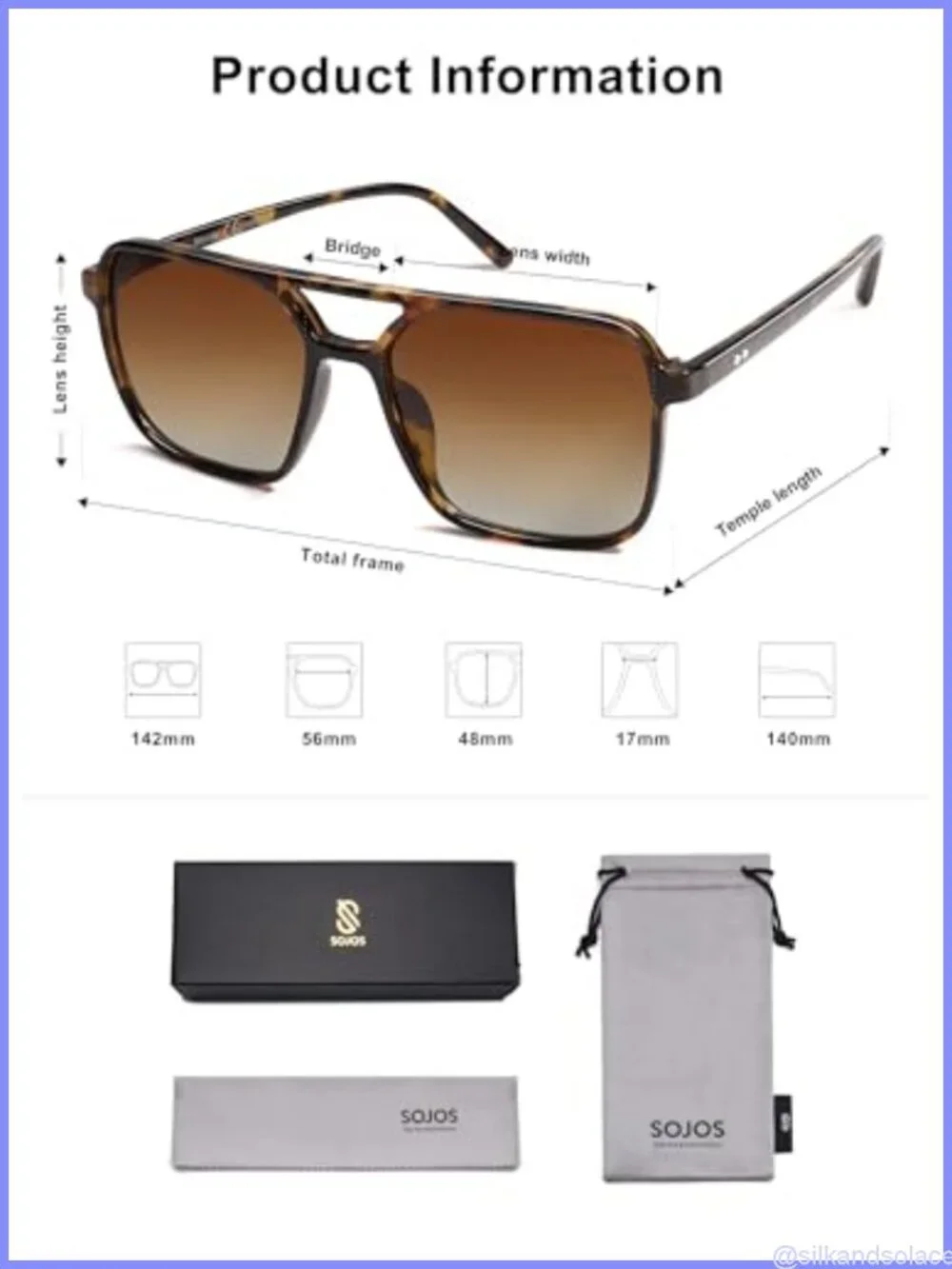 SOJOS Retro Aviator Square Sunglasses UV400 Full Frame Adult